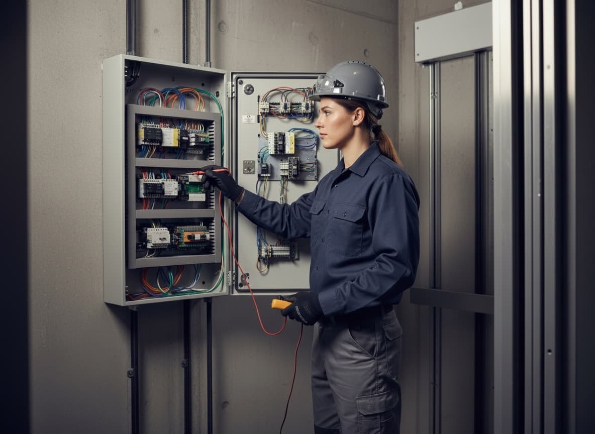 Elevator technician at work